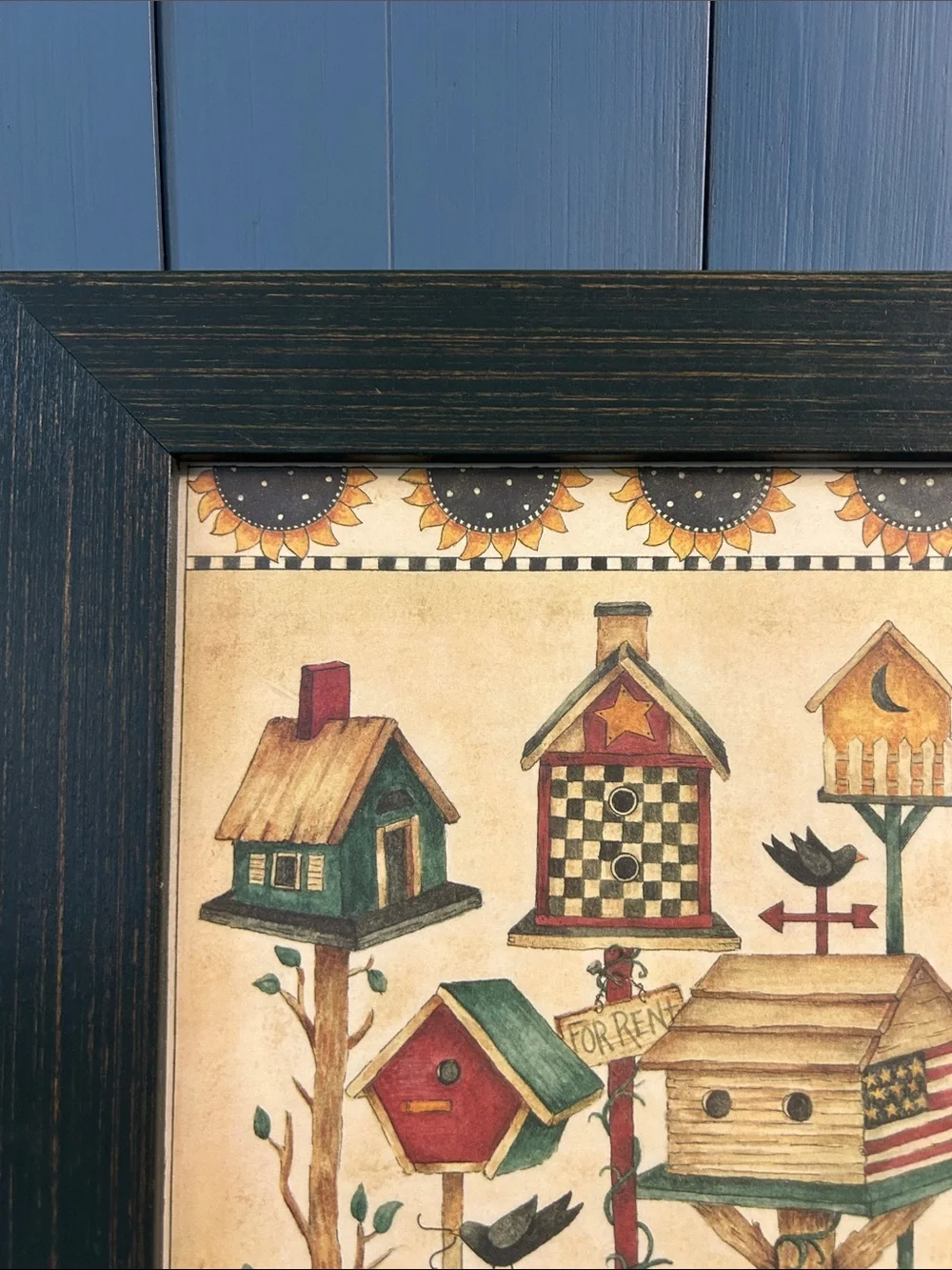 Vintage Rustic Birdhouse Wall Art in Black Frame by Debbie Mumm | 10 x 10”